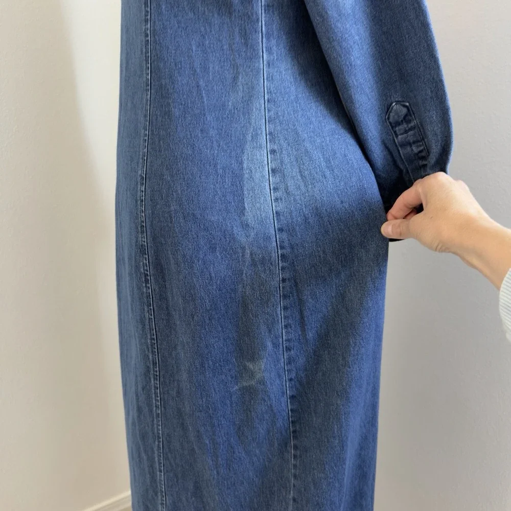 VTG Sophia Rose Denim Dress Size 8 Velvet Trim Blue Embroidered Coffee Friends